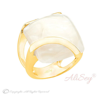 14k Gold Plated 925 Sterling Silver, White Agate Fancy Ring. Style # ASR04GP-WAGT - AliSey Designs