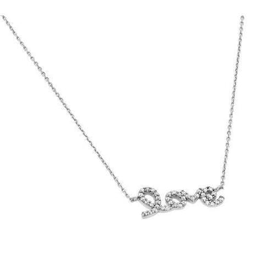 Sterling Silver 925 Rhodium Plated Clear CZ Love Pendant Necklace. Style #ASP019RH - AliSey Designs