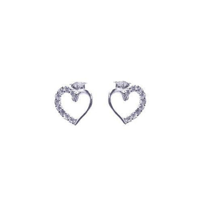 Sterling Silver 925 Rhodium Plated Open Heart CZ Stud Earring. ASE06RH - AliSey Designs